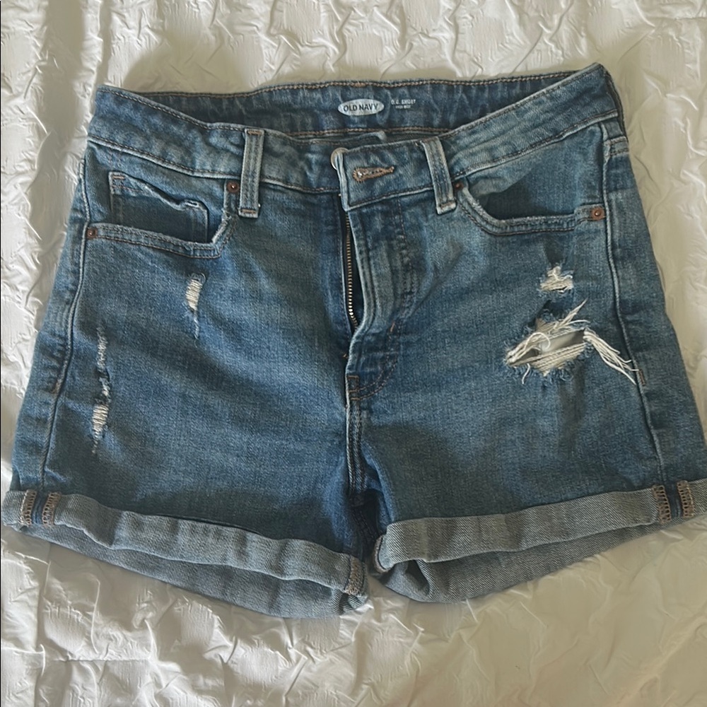 Old Navy Blue High-Waisted Jean Shorts Distressed